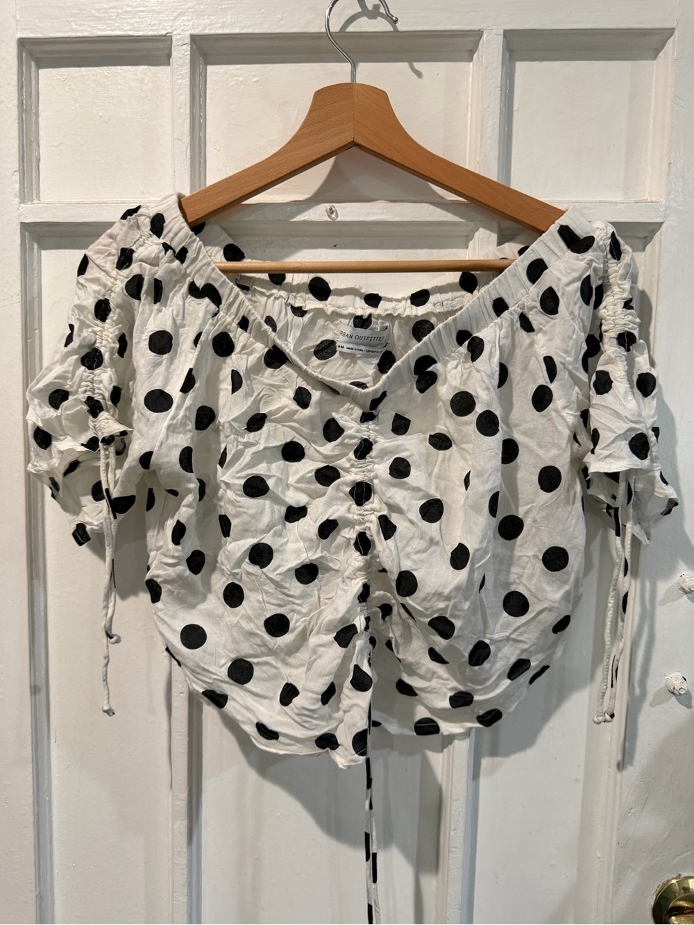Urban Outfitters White Crop Top with Black Polka Dots